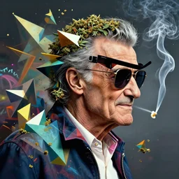 profile picture of stan lee, weed, graffiti, hard edges, geometric 3 d shapes, stoned, og, trippy, asymmetrical, surreal, marijuana, 8 k, smoke, highly detailed masterpiece by sachin teng