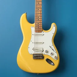 pointy electric guitar nacho cheese finish, ashtray bridge, strat saddles, tele pickups with a 5 - way switch jewels on the tone and volume knob. poplar wood bolt on neck. surf rock