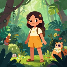 a young girl in the jungle, colorful, digital art by wlop, deviantart contest winner, fantasy art, digital illustration, digital painting, photoillustration