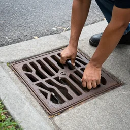 lifting the storm drain grate