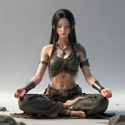 kali dieselpunk warrior meditating in a beautiful place, perfect face, fine details, studio lighting, subtle shadows, art by katsuya terada, photorealism, hyper realism, octane render, hyper detailed, canon eos r 3, f / 1. 4, iso 2 0 0, 1 / 1 6 0 s, medium shot, 8 k, raw, unedited, in - frame,