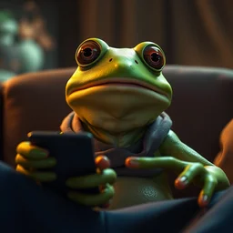 portrait of pepe the frog watching a movie, digital art, expressive emotions, unreal engine, trending on artstation, photorealistic, octane, trending on deviantart,