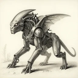 a drawing of a futuristic predator in the style of Leonardo DaVinci