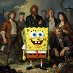 spongebob in the style of wayne barlowe, gustav moreau, goward, bussiere, roberto ferri, santiago caruso, luis ricardo falero, frazetta