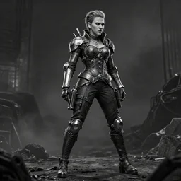 angry scarlett johansson as steam punk bandit intricate detail portrait, dramatic lighting hyper detail, black and white, full body profile, wide angle lens