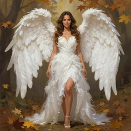 half Jessica Alba half Nathalie Portman the pure gorgeous opulent white angel, gorgeous full body portrait, slight smile, diffuse studio lights, autumn lights, highly detailed, digital painting, artstation, concept art, sharp focus, illustration, art by wlop and greg rutkowski and alphonse mucha and artgerm