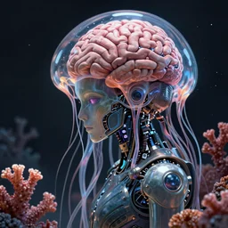 cyberpunk coral cyborg brain jellyfish, highly detailed, digital painting, trending on artstation, concept art, sharp focus, illustration, art by artgerm and greg rutkowski and magali villeneuve
