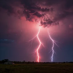 a thunderstorm with red lightning and 10 tornados