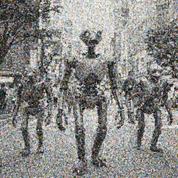 1 9 7 0 s japanese tv show, bw, mechanical creatures walking the streets of shinjuku,