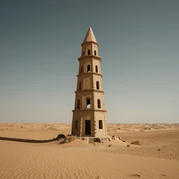 an old decaying tower in the middle of a vast desert, fantasy, hyper realistic, atmospheric lighting, cinematic, 8k,