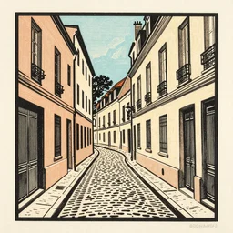 parisian alley along canal colour woodblock detailed fine quality print