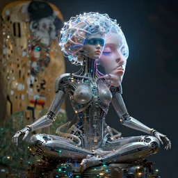 blinded cybernetic deity achieving nirvana with its networked mind, lsd, circuitry, intricate detail, royo, whealan, giger, klimt, hd, octane render, unreal engine,