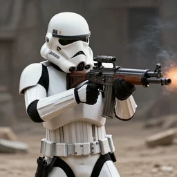 star wars, imperial army soldier shooting rifle, 4 k, ultra realistic