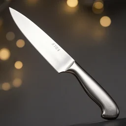 A studio photo of a knife made from stainless steel, highly detailed, bokeh, 90mm, f/1.4