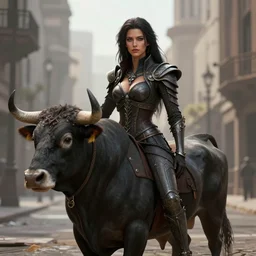 photorealistic portrait of a female bull - fighter on a city street by tom bagshaw!!! digital art realistic detailed trending on artstation 3 d render medium shot high - key lighting, gothic fantasy style