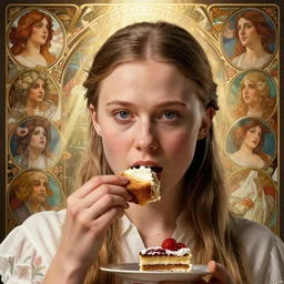 highly detailed closeup portrait of greta thunberg eating cakes, stephen bliss, unreal engine, greg rutkowski, ilya kuvshinov, ross draws, tom bagshaw, tom whalen, alphonse mucha, nicoletta ceccoli, mark ryden, earl norem, global illumination, god rays, detailed and intricate environment