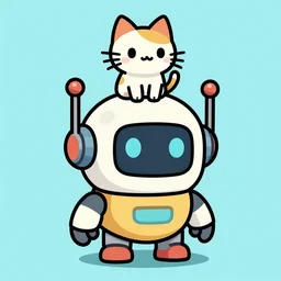 a cartoon robot with a cat sitting on top of it, vector art by Ken Sugimori, featured on deviantart, toyism, greeble, 2d game art, sci-fi
