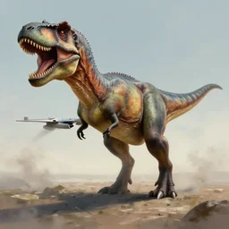a detailed digital art painting of a trex dinosaur fighter jet plane sharp teeth