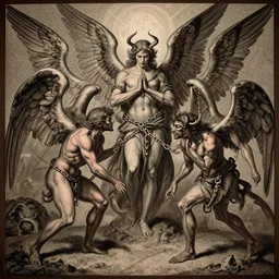 book of enoch, angels capture demons with chains and send them to hell, by dore, trending on artstation