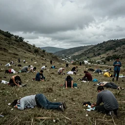 hell landscape with people suffering, 4 k, detailed