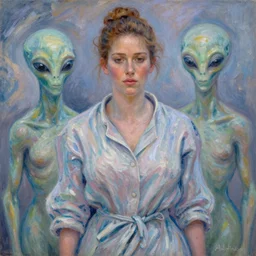 julia roberts being abducted by aliens, in the style of monet