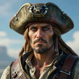 space pirate, details face, detailed body, realistic body proportions, unreal engine, by popular digital artist, digital, artstation, detailed body, heavenly atmosphere, digital art, overdetailed art, trending on artstation, cgstudio, the most beautiful image ever created, dramatic, award winning artwork, beautiful scenery