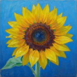 a sunflower in water blue light ray by peter elson, oil on canvas