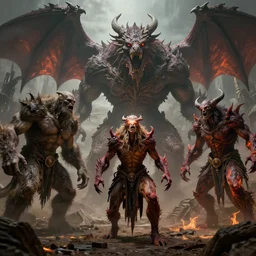 eyeless watcher, taunting arbormage, zombie ogre, erebos's titan, loxodon lifechanter, pitchburn devils, giant lumbering cave dragon, by antoine wiertz and noah bradley, visually stunning, cinematic, ultra realistic, hyper realism, 1 2 k, epic, octane render, unreal engine, vfx, maya