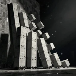 tall boxes falling out of space side - by - side, pixel sorting, zdzislaw beksinski