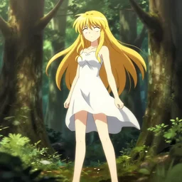 style sheet isekai beautiful anime girl hestia danmachi, kamisama standing in forest. flat face. aesthetic, golden ratio. beautiful lineart, ranking on contest, artstation, soft lighting, artistic pose, character concept, cinematic, motion blur, chromatic abberation. by insert