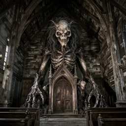 picture of a cronenberg - like creature, southern gothic, inside of an old wooden church in louisiana, dark and intricate photograph