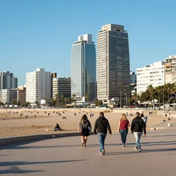 people walking in Mar del Plata, shore and buildings by Alex Horley ,