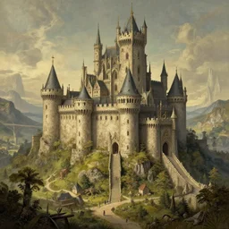 medieval castle in a fantasy landscape Intricate ultradetailed illustration by Tomer Hanuka, by Victo Ngai, by Beeple