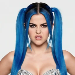 portrait of angry muscled Selena Gomez with pigtails hair and bright blue squinting eyes looking directly into the camera, shiny sparkling diamonds, mouth slightly open, wearing intricate black choker, elegant, highly detailed, centered, digital painting, artstation, concept art, smooth, sharp focus, illustration, artgerm, donato giancola, Joseph Christian Leyendecker, WLOP, Boris Vallejo, Artgerm
