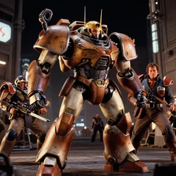 Film still of mechwarrior designed by in battle in Tokyo at night by syd mead, Scott Robertson, james cameron, octane, 4k