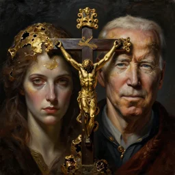 biden in dante's inferno painting, crosses, dark beauty, rotten gold, closeup faces, extremely detailed, cinema 4 d, unreal engine.
