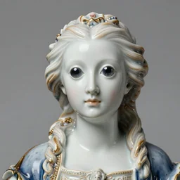 a baroque neoclassicist renaissance close - up portrait of an ornately decorated woman made of porcelain china with googly eyes. reflective detailed textures. gloomy black background. highly detailed fantasy science fiction painting by moebius, norman rockwell, frank frazetta, and syd mead. rich colors, high contrast. artstation