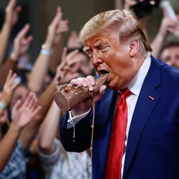 donald j. trump vomiting chocolate milk onto liberals