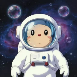 astronaut cat, bubbles, universe, nebula, akira toriyama, ghibli, artstation, front view