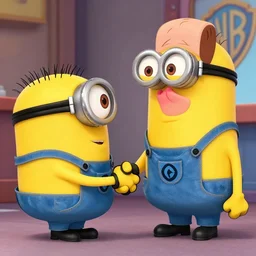 a warner brothers cartoon still of better call saul shaking hands with a yellow minion
