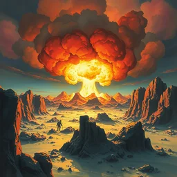the nuclear blast. highly detailed digital painting, watercolor, soviet realism, engraving, artstation, concept art, smooth, sharp focus, vivid grunge, manga illustration, unreal engine 5, 8, art by bilibin and kilian eng and kuvshinov and malevich and mucha