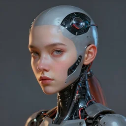 female android facing camera wires on head portrait digital painting detailed artstation cinematic lighting