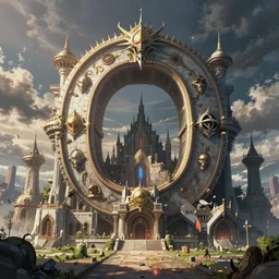 a large anime based supervillain base structured as the letter Q