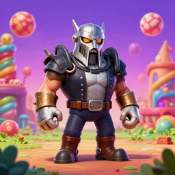 the Doom Guy's adventure in Candy Land, 4k, highly detailed, digital art