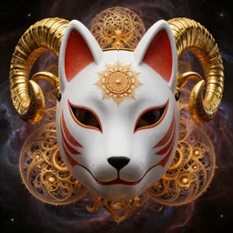 3 d god fractal cinematic close - up frontal portrait with ram golden hollow mandala wired mandelbulb skull. beautiful mandelbrot intricately detailed japanese fractal kitsune mask and clasical mandelbulb, nebula, beautiful lighting, mandelbulb, fractal, artwork by tooth wu and wlop and beeple and greg rutkowski