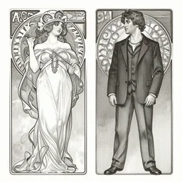 monochromatic engraving by alphonse mucha and gustave klint