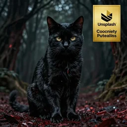 [ threateningly supposed evil anthropomorphic black cat ]! in the style of [ trevor henderson ]!, horror! art style, macabre feel, dark! atmosphere and lighting, 4 k photorealistic! photography, shot by jimmy nelson, trending on [ unsplash ]!, contest winner, cgsociety photorealism, award winning, anthropomorphic full - body!