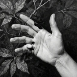 highly detailed beautiful black and white oil painting of hands, gesture, branches and foliage, dynamic lighting, harmony, beauty, masterpiece, art by durero, by riccardo federici, by james jean, by craig mullins, by greg tocchini, by greg rutkowski, by alphonse musha, illustration, ink draw, spatula, splash, pen, watercolor