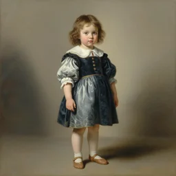 painting of cute girl, full stature, in style of rubens, photorealistic