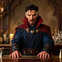Doctor Strange working as a bartender